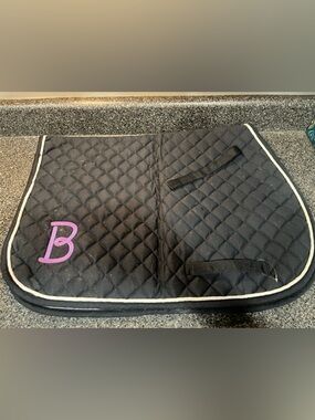 Black Quilted English Saddle Pad with Purple 'B' Accent